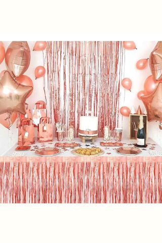 Rose Gold Masa Eteği Masa Kenarı Püskül Işıltılı Metalize Rose Gold