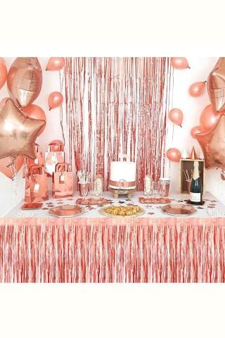 Rose Gold Masa Eteği Masa Kenarı Püskül Işıltılı Metalize Rose Gold