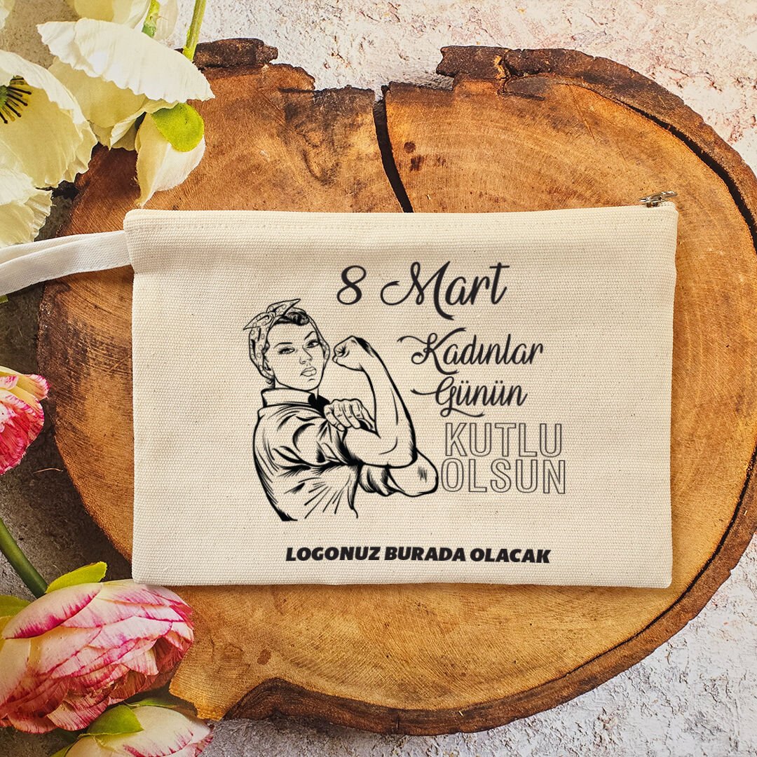 Makyaj Çantası 8 Mart Kadınlar Günü Logo Baskılı Kadının Gücü