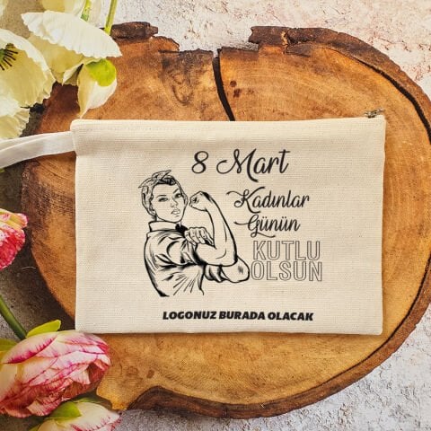 Makyaj Çantası 8 Mart Kadınlar Günü Logo Baskılı Kadının Gücü