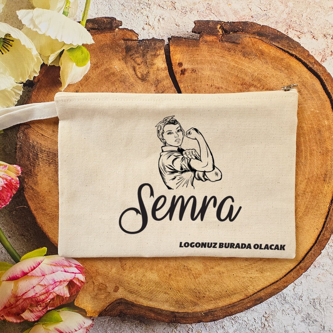 Tek Tek İsimli Makyaj Çantası 8 Mart Kadınlar Günü Logo Baskılı Kadının Gücü