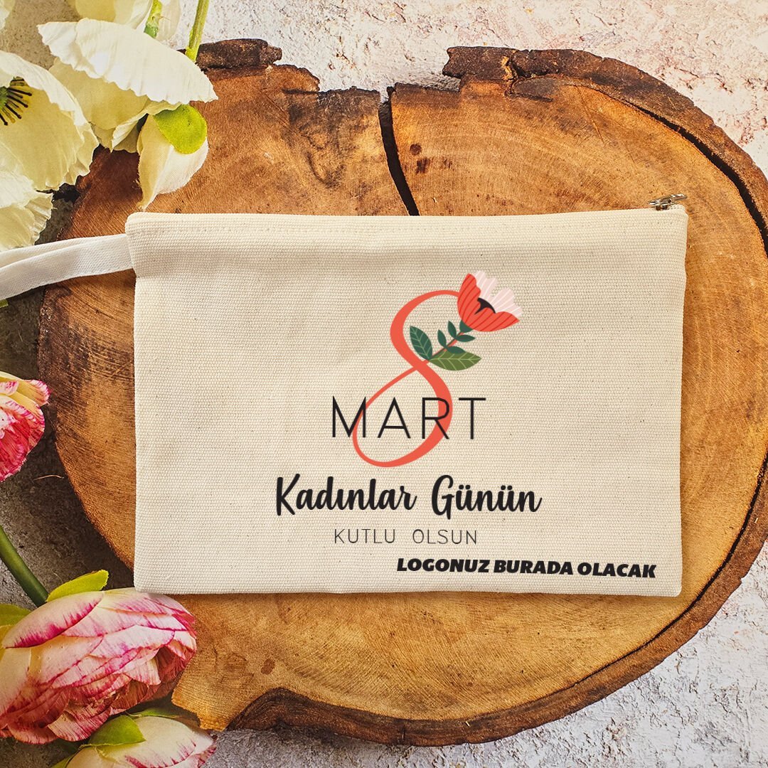 Makyaj Çantası 8 Mart Kadınlar Günü Logo Baskılı Kadınlar Figürlü