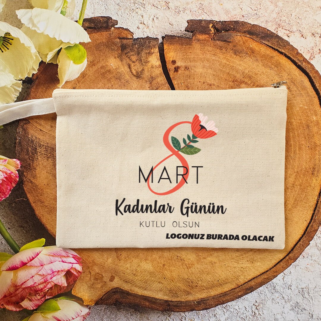 Makyaj Çantası 8 Mart Kadınlar Günü Logo Baskılı Kadınlar Figürlü