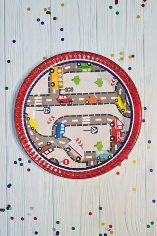 Araba Konsept Karton Tabak Trafik Yuvarlak 8 li Paket