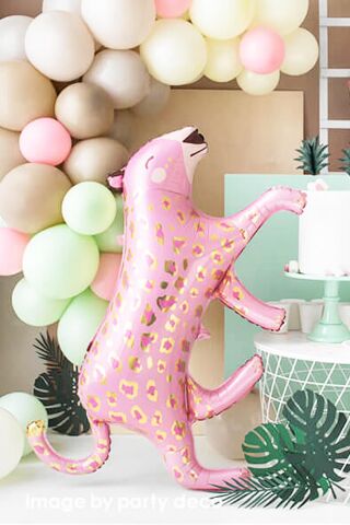 Pembe Panter Gold Detaylı Büyük Folyo Balon Safari Vahşi Hayvan Doğum Günü