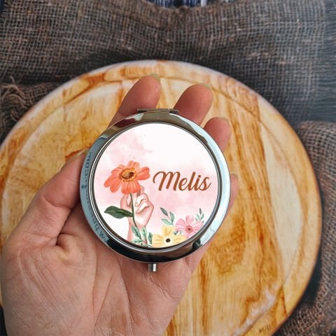 Tek Tek İsimli 8 Mart Kadınlar Günü Hediyesi Metal Ayna Turuncu Çiçekler