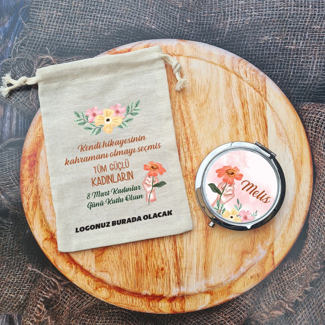 Tek Tek İsimli 8 Mart Kadınlar Günü Hediyesi Metal Ayna Turuncu Çiçekler