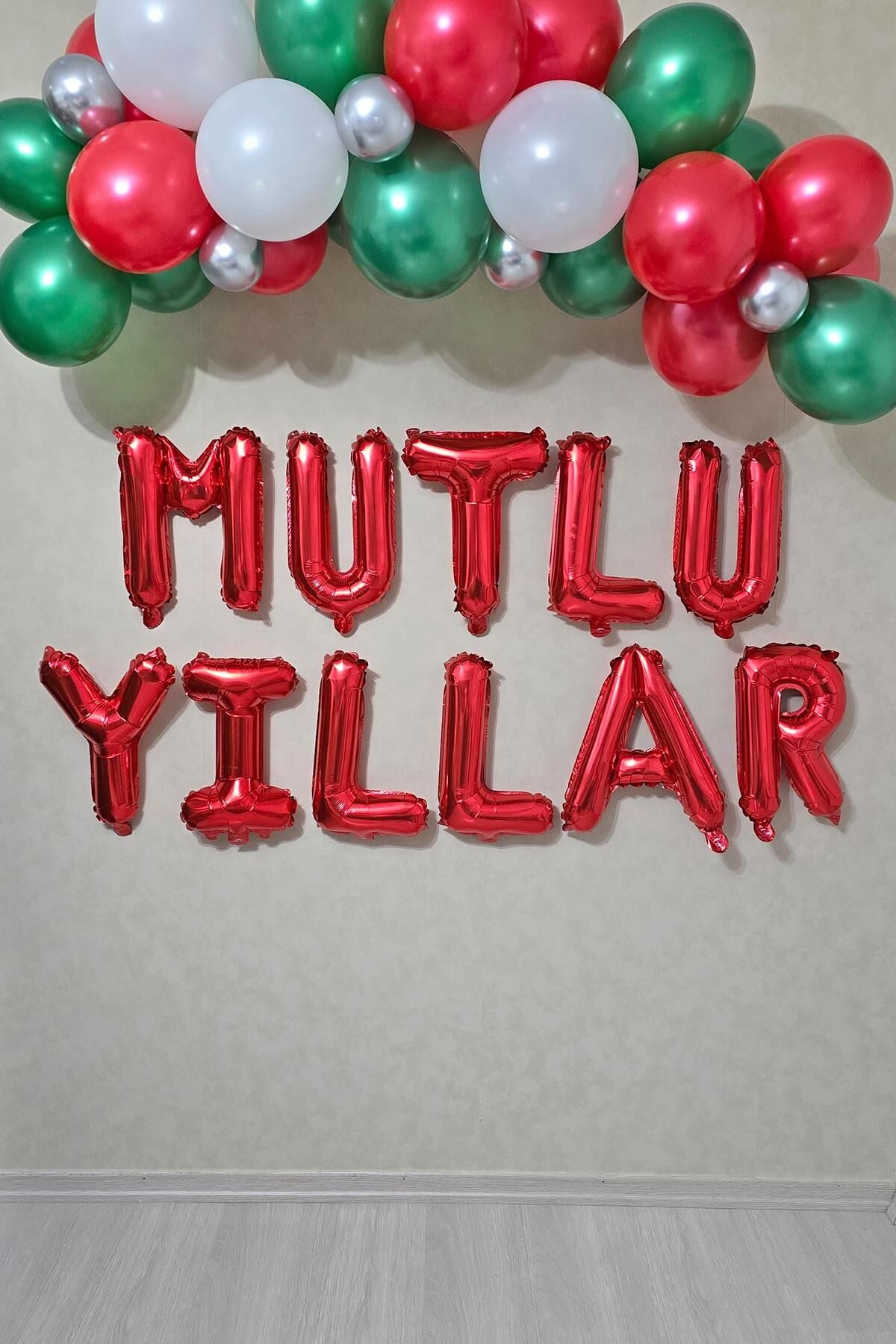 Kırmızı Mutlu Yıllar Yazılı Balon Seti 16inç 40cm Yılbaşı Balon Seti