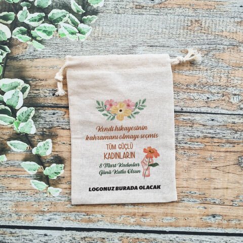 Turuncu Çiçekler 8 Mart Kadınlar Günü Hediye Kesesi Şirket Logolu