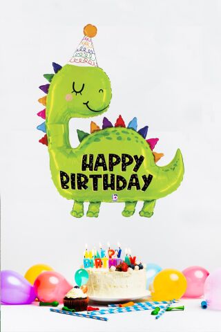 Büyük Dinozor Balon Happy Birthday Yazılı 90cm