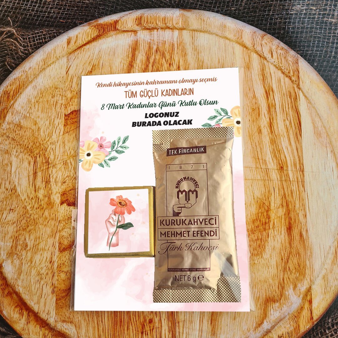 Turuncu Çiçekler Türk Kahveli Çikolatalı Kadınlar Günü Hediyesi