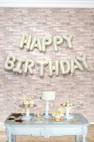 Retro Krem Happy Birthday Harf Balonlar Retro Doğum Günü Balon Seti