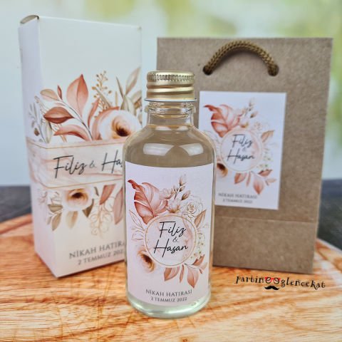 Rose Gold Yapraklı Konsept Kolonya Hediyelik Kutu ve Kraft Poşet ile Birlikte