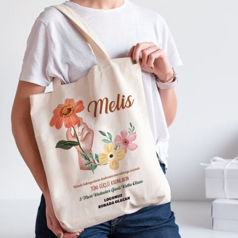 Turuncu Çiçekler 8 Mart Hediyesi Kol Çantası