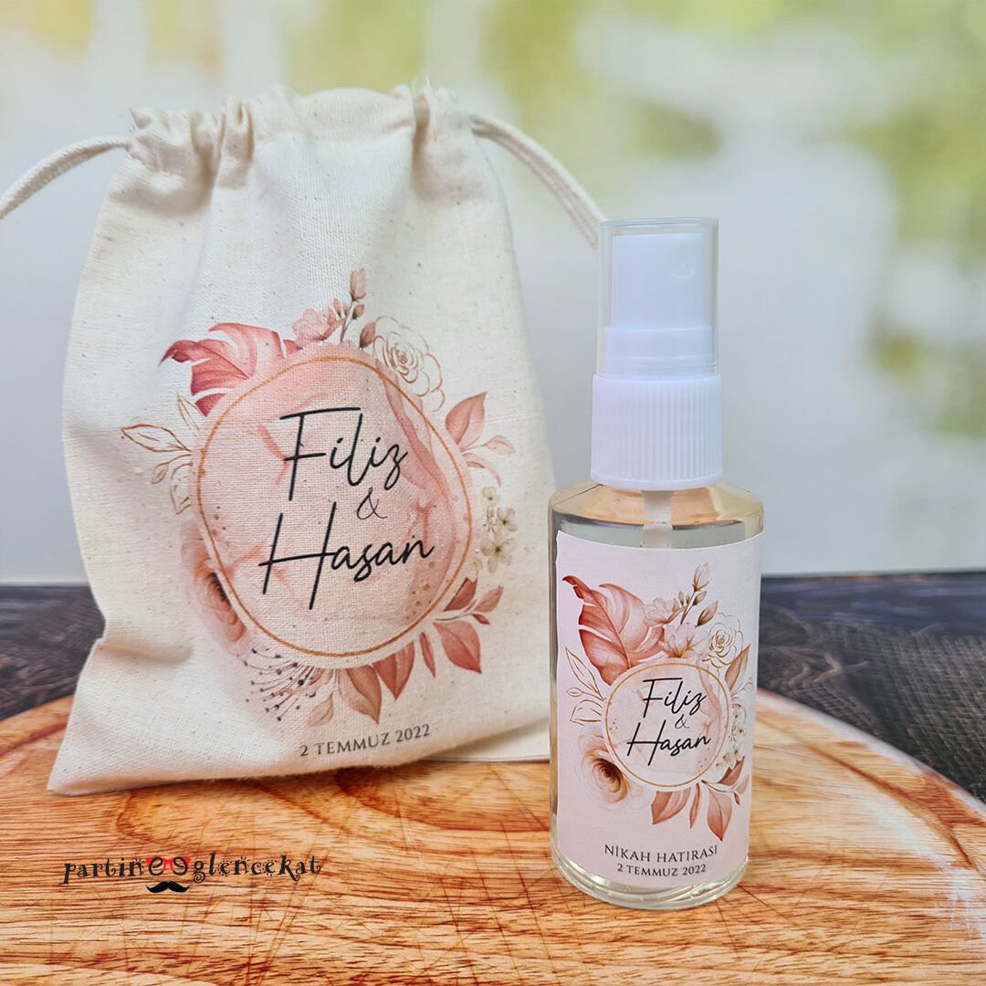 Rose Gold Yapraklı Fısfıslı Plastik Kolonya Hediyelik Kese ile Birlikte