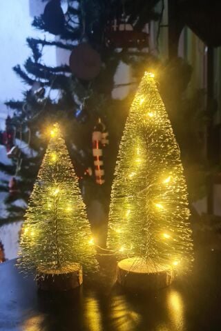 Işıklı Büyük 2li Masa Üstü Yılbaşı Ağacı Seti 2 Ad -15 ve 20cm