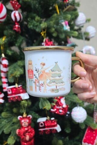 Yılbaşı Kupası Kurşun Asker ve Balerin Gold Kulplu ve Kenarlıklı Varaklı Yılbaşı Hediyesi Kupa Bardak