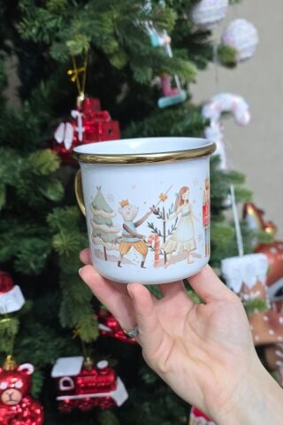 Yılbaşı Kupası Kurşun Asker ve Balerin Gold Kulplu ve Kenarlıklı Varaklı Yılbaşı Hediyesi Kupa Bardak