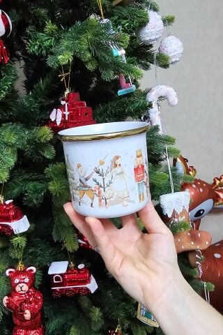 Yılbaşı Kupası Kurşun Asker ve Balerin Gold Kulplu ve Kenarlıklı Varaklı Yılbaşı Hediyesi Kupa Bardak