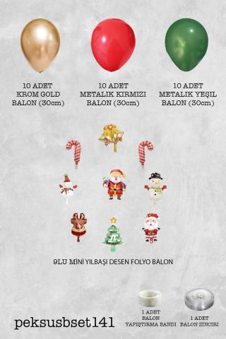 Yılbaşı Balon Zinciri Paketi Yılbaşı Balon Süsleme Seti 39 Parça Yılbaşı Tema Folyo Balonlu Set