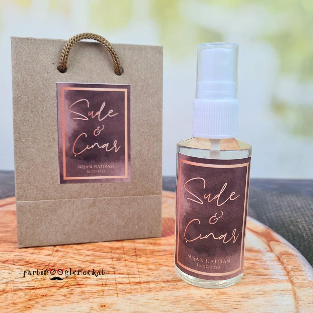 Rose Gold Fısfıslı Plastik Kolonya Hediyelik Kraft Poşet ile Birlikte