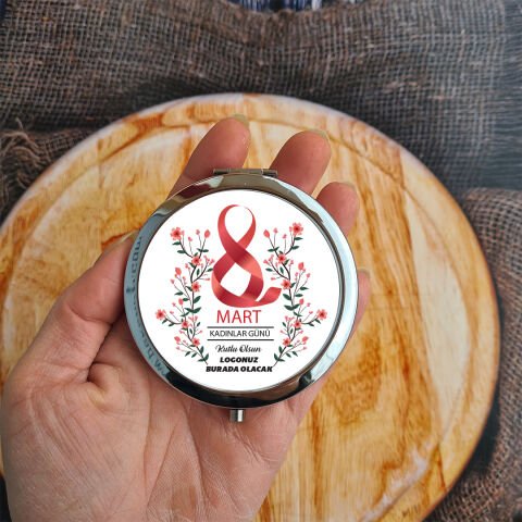 8 Mart Kadınlar Günü Hediyesi Ayna Firma Logolu Kırmızı Çiçekler