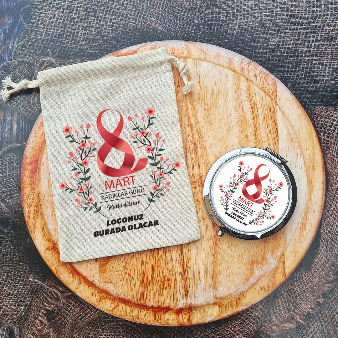 8 Mart Kadınlar Günü Hediyesi Ayna Firma Logolu Kırmızı Çiçekler