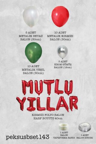 Yılbaşı Balon Zinciri Paketi Kırmızı Mutlu Yıllar Balonlu Yılbaşı Süslemesi Seti