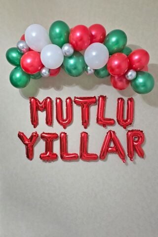 Yılbaşı Balon Zinciri Paketi Kırmızı Mutlu Yıllar Balonlu Yılbaşı Süslemesi Seti