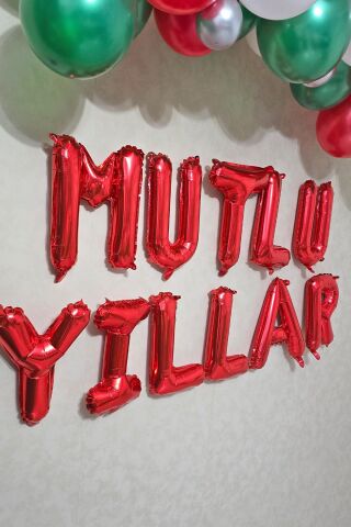 Yılbaşı Balon Zinciri Paketi Kırmızı Mutlu Yıllar Balonlu Yılbaşı Süslemesi Seti