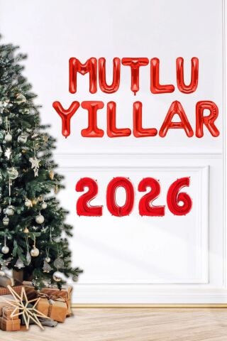 Mutlu Yıllar 2026 Balon Seti Harf ve Rakam 2026 Yılbaşı Balon Süsleme Seti