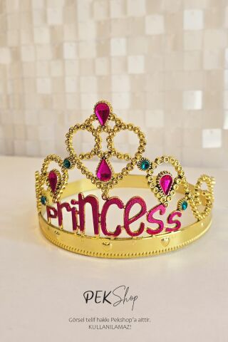 Taşlı Lüks Prenses Tacı GOLD Princess Taç Boyut Ayarlı