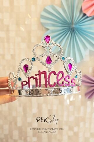 Taşlı Lüks Prenses Tacı GÜMÜŞ Princess Taç Boyut Ayarlı