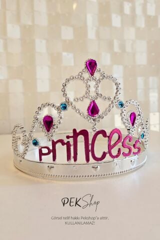 Taşlı Lüks Prenses Tacı GÜMÜŞ Princess Taç Boyut Ayarlı