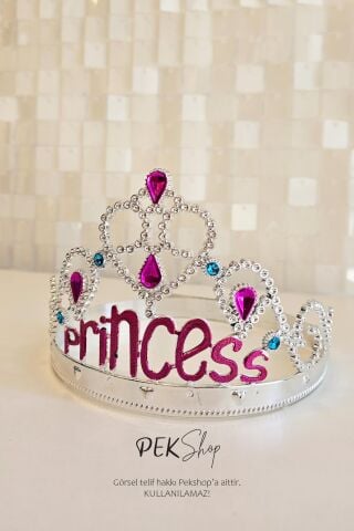 Taşlı Lüks Prenses Tacı GÜMÜŞ Princess Taç Boyut Ayarlı