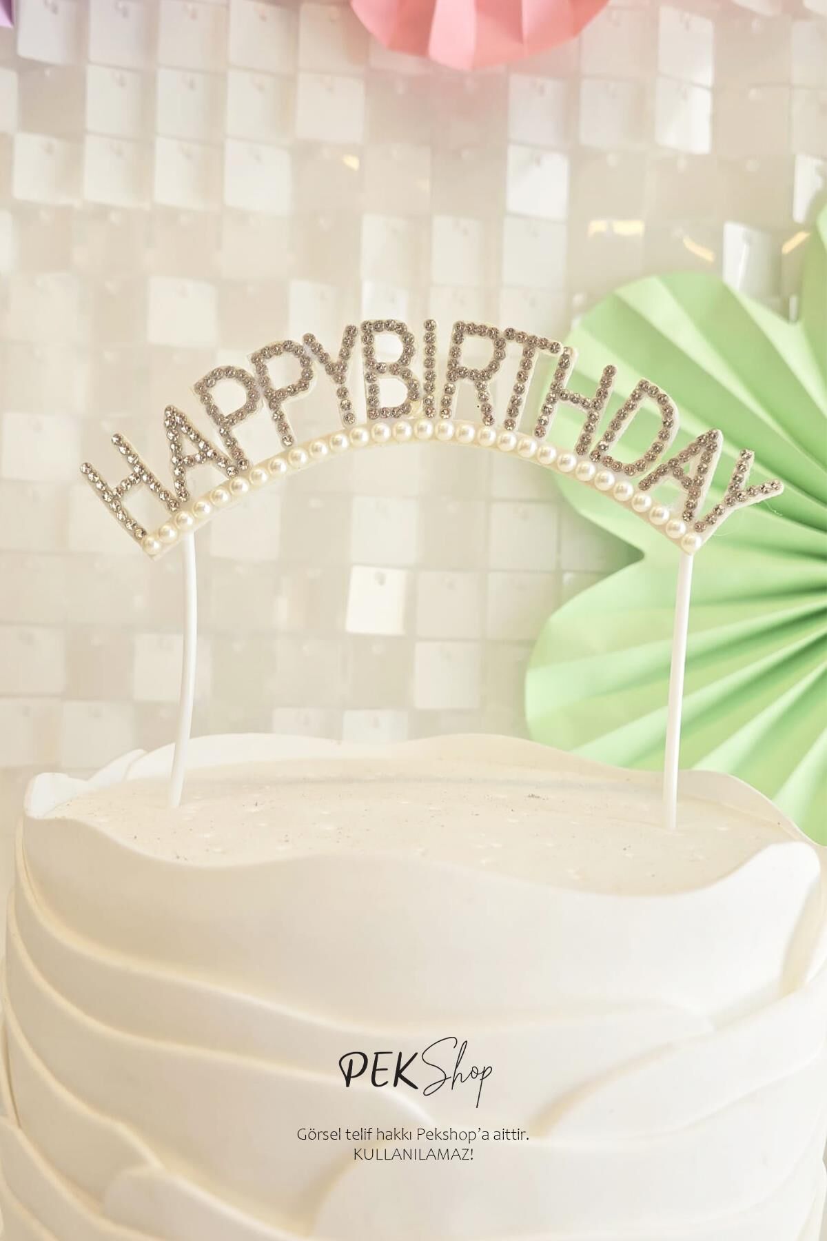 İncili Happy Birthday Yazılı Pasta Süsü