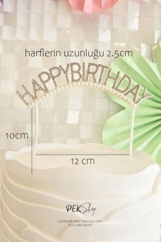 İncili Happy Birthday Yazılı Pasta Süsü