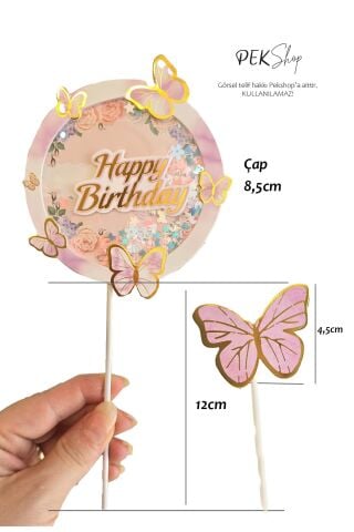 Kelebek Pasta Süsleri Pasta Dekoru Happy Birthday Yazılı Kelebek Pasta Süsleme Seti