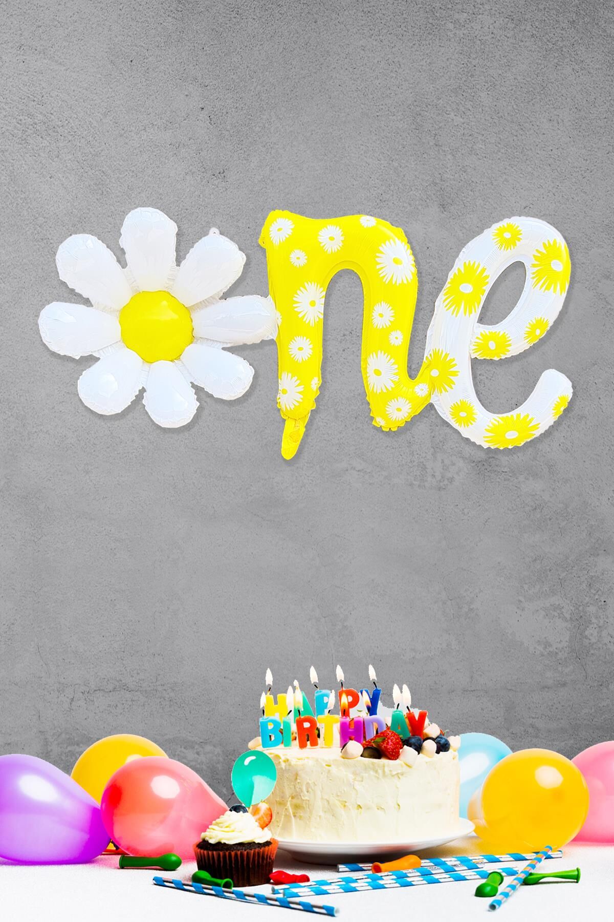 One Papatya 1 Yaş Doğum Günü Folyo Balonu Papatya Şekilli Birleşik One Balon