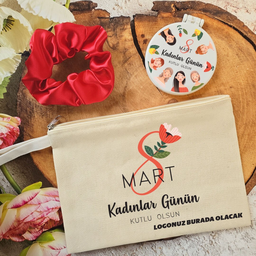 Plastik Aynalı Kadınlar Günü Hediye Seti Kadın Figürleri 8 Mart Hediyelik Ayna Toka Çanta