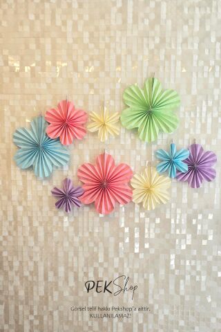 Makaron Renkler Çiçekler Yelpaze Duvar Süsleri