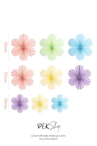 Makaron Renkler Çiçekler Yelpaze Duvar Süsleri