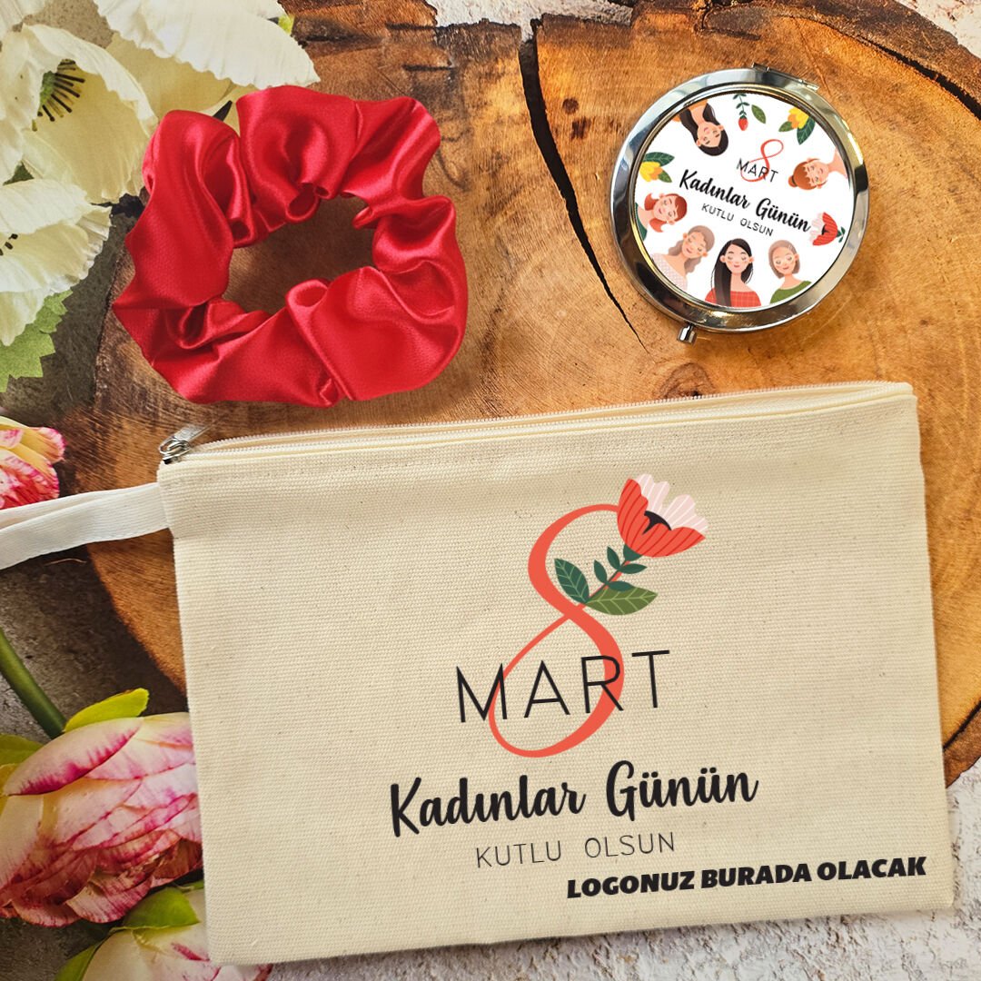 Metal Aynalı Kadınlar Günü Hediye Seti Kadın Figürleri 8 Mart Hediyelik Ayna Toka Çanta