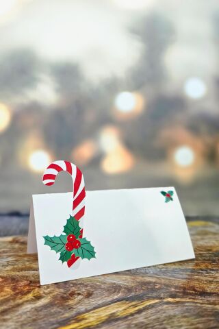 Candy Cane İsimlik Kartı - Baston Şeker Yılbaşı Sofra Süsü İsim Kartı 12'li