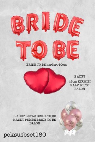 Bride To Be Balon Süsleme Paketi Kırmızı Kalp ve Bride Baskılı Balonlar Paketi