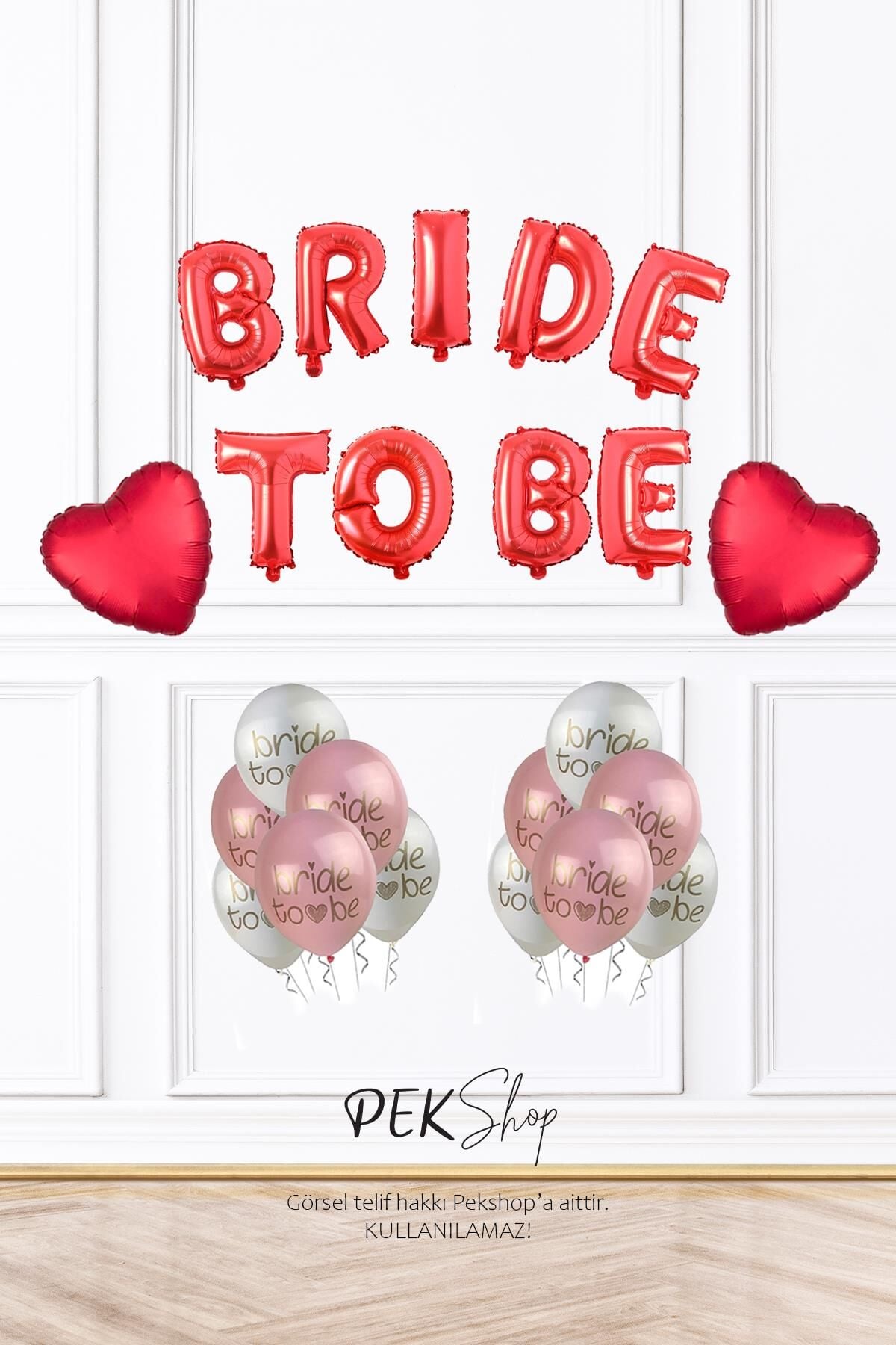 Bride To Be Balon Süsleme Paketi Kırmızı Kalp ve Bride Baskılı Balonlar Paketi