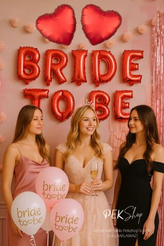 Bride To Be Balon Süsleme Paketi Kırmızı Kalp ve Bride Baskılı Balonlar Paketi