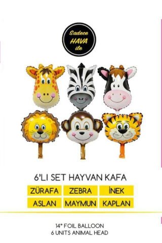 Safari Konsept Doğum Günü Hayvan Balonları 6 lı Set 14'' Folyo Balon