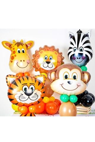 Safari Konsept Doğum Günü Hayvan Balonları 6 lı Set 14'' Folyo Balon