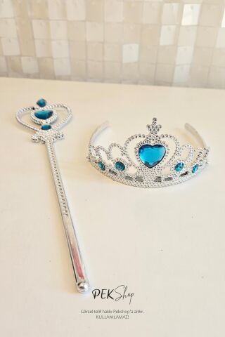 Karlar Ülkesi Prenses Taç ve Asa Seti Mavi